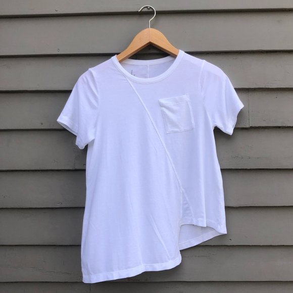 New NWOT Lurdes Bergada Asymmetric Hem Short Sleeve T-Shirt White Small Tee Top - Picture 7 of 10